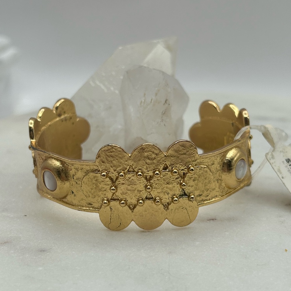 NWT Stephanie Kantis Etruscan Gold Cuff Bracelet with White Accents